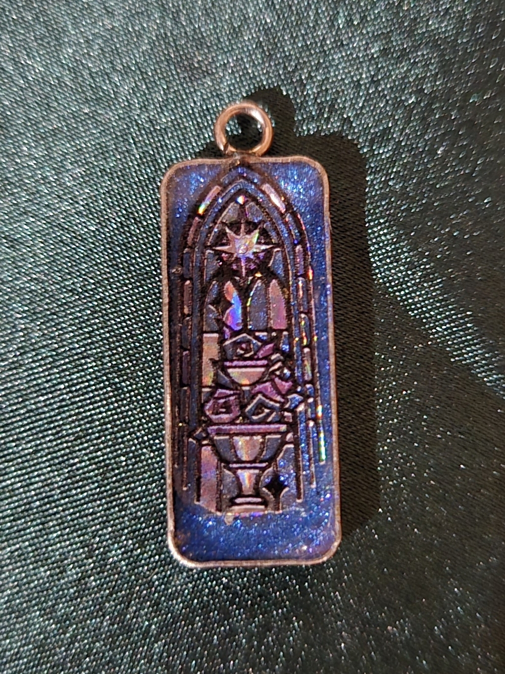 Hand Crafted Blue Iridescent Stained Glass-Style Pendant